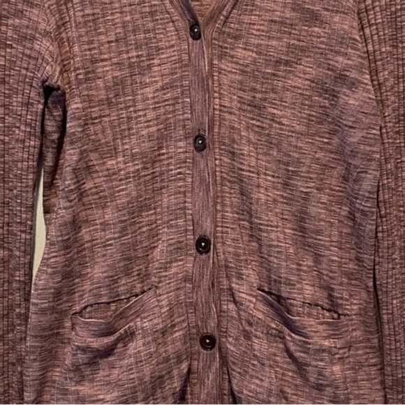 Athleta Women's Revolve Mahogany Heather Ribbed Button Cardigan Like New Medium - Picture 3 of 4